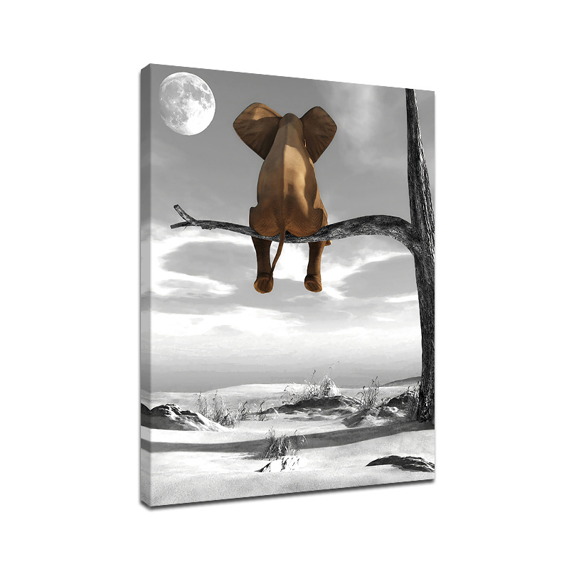 Creative Elephant Sit on Tree Poster Canvas Art Prints for Kids Room, Desert Landscape Photo HD Print Wall Art