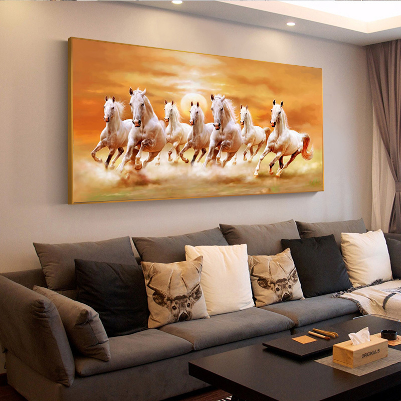 Wholesale 7 Horses Custom Wall Home Decor Sunset Art Animal Canvas Painting