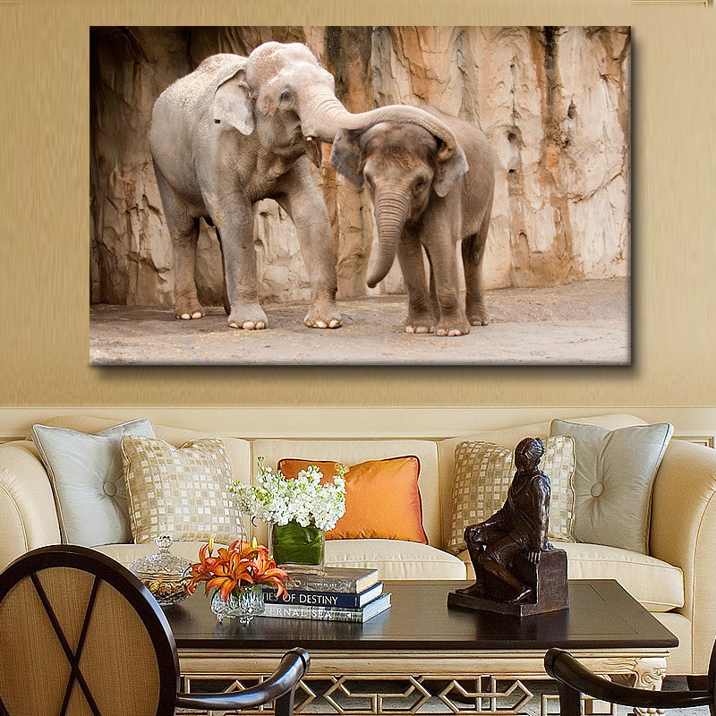 Modern Abstract  Elephant Family Animal  Painting Home Goods Canvas Print Hallway Wall Art