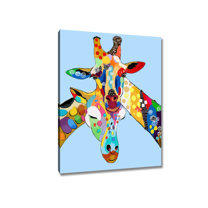 Abstract animal wall art colorful giraffe canvas painting for kids