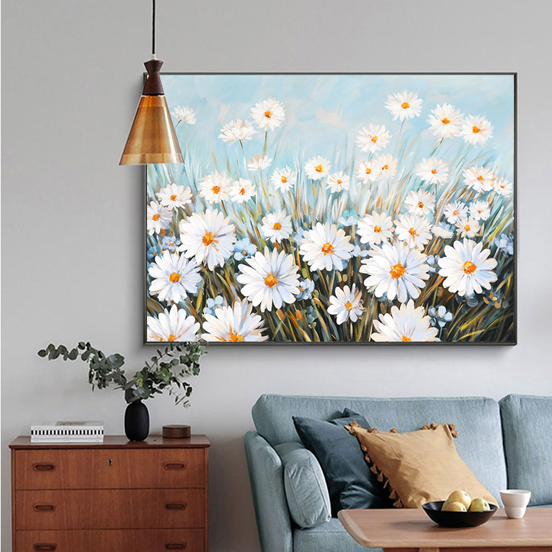 New Arrival Modern Decoration Painting Hand-painted Daisy Flower Oil Painting For Living Room Decoration