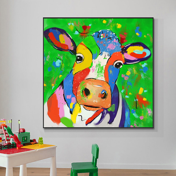 Custom Lovely Cow Animal Canvas Prints Wall Pictures  For Kids Room