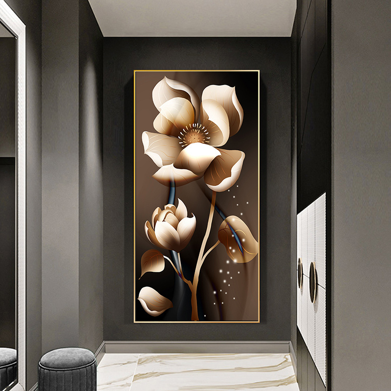 Wholesale luxury gold flower canvas painting print with 50% hand painted 3D heavy texture living room wall art