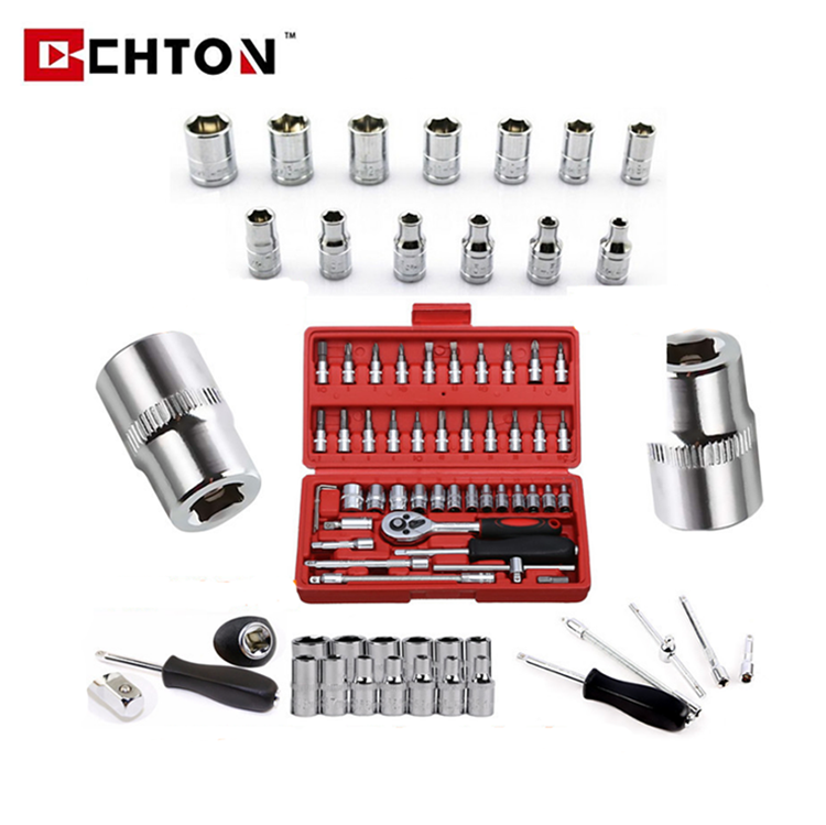 46 Pcs 1/4 DR Car Repair Tool Box Spanner Chrome Vanadium Hand Tools And Ratchet Wrench Socket Set