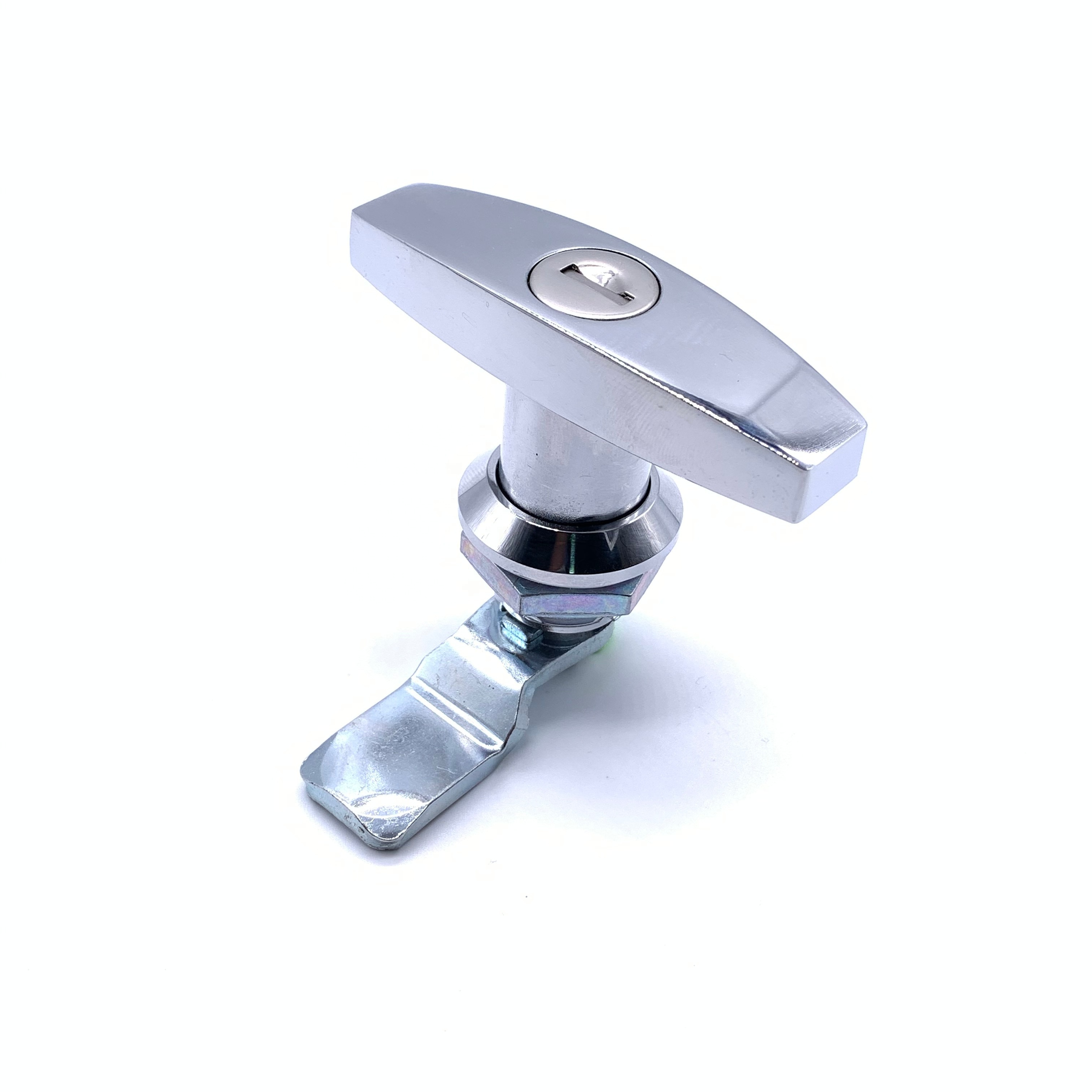 Bright chrome plated key alike T handle lock