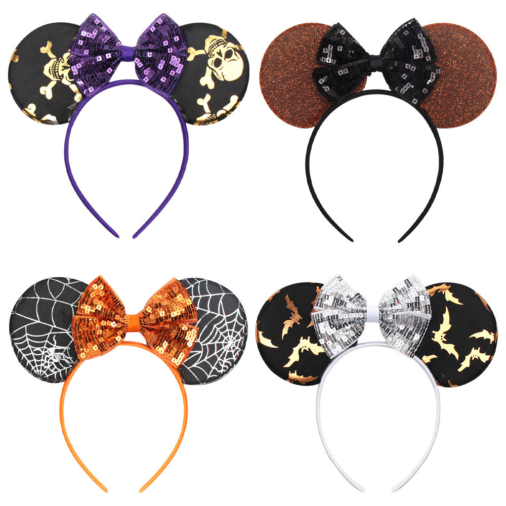 Wholesale Halloween Minnie Sequin Bow Children's Hairband Cartoon Mouse Ears For Kids Girls Baby Headbands