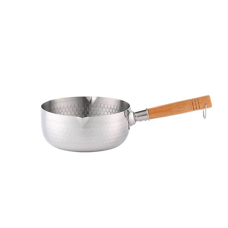 Japanese-style kitchen stainless steel safety uncoated non-stick snow pan wooden handle flat bottom cooking soup pot frying pan