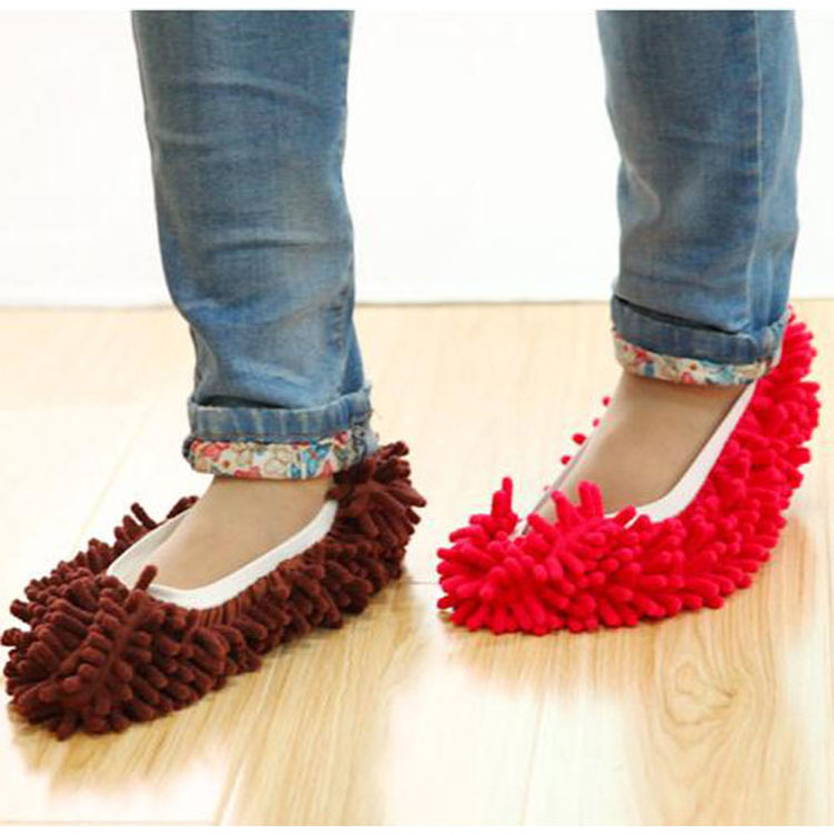 Wholesale cheap household removable washable chenille cleaning floor shoes cloth foot cover mopping slipper cover mop head