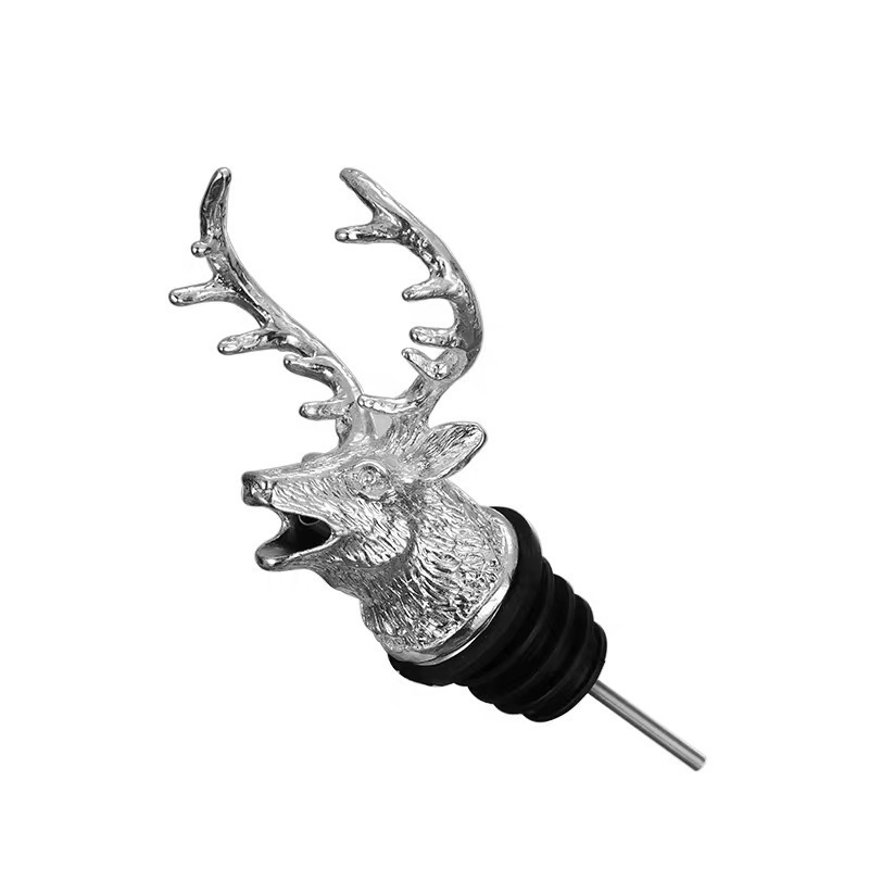 Wholesale custom logo retro metal deer various animal shape head wine accessories stopper spout cork beer red wine bottle pourer