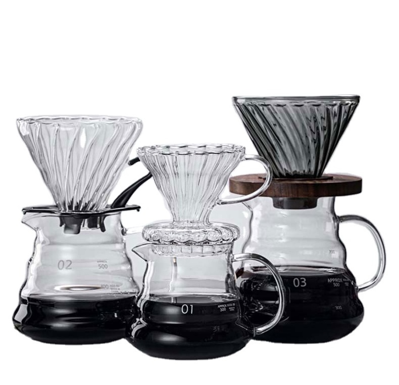 Wholesale household borosilicate heat-resistant glass handmade coffee maker tea pot kettle mug dripper coffee server set