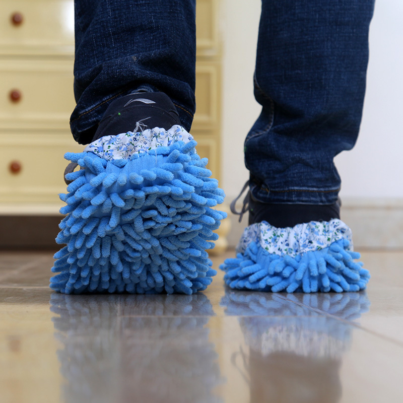 Wholesale cheap household removable washable chenille cleaning floor shoes cloth foot cover mopping slipper cover mop head