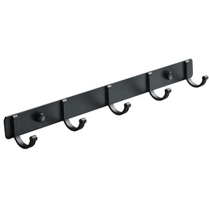 Hole-free aluminum alloy kitchen bedroom bathroom wall mounted behind door clothes coat rack black row hook hanger