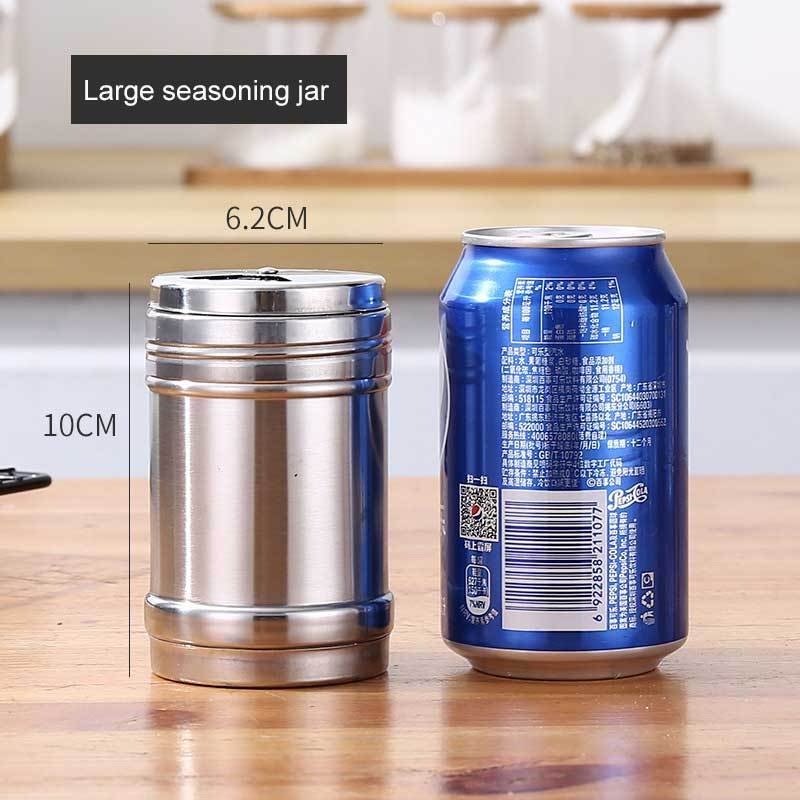 Wholesale stainless steel rotating lid spice shaker multi function cooking barbecue BBQ pepper salt seasoning storage jar bottle