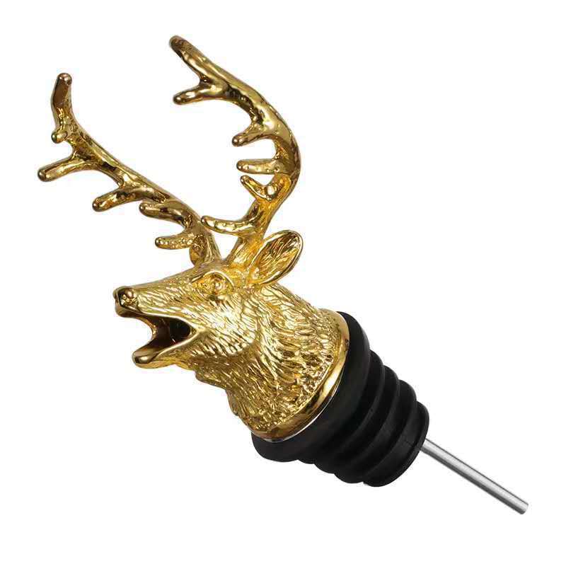 Wholesale custom logo retro metal deer various animal shape head wine accessories stopper spout cork beer red wine bottle pourer