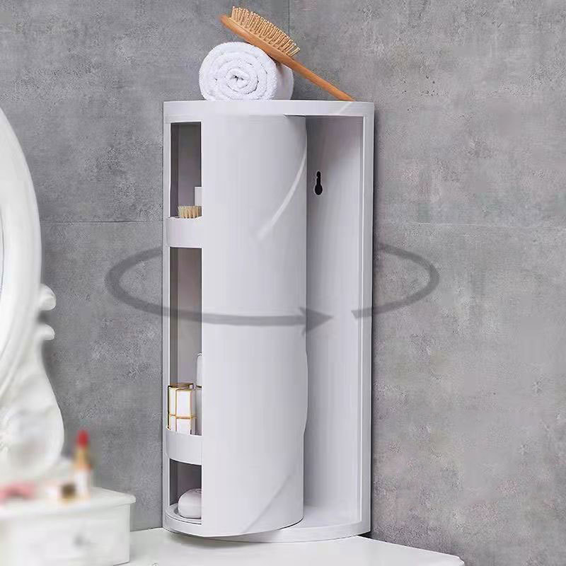 Multifunctional 3 layer plastic punch-free wall-mounted toilet bathroom corner triangle storage rotating rack finishing shelf