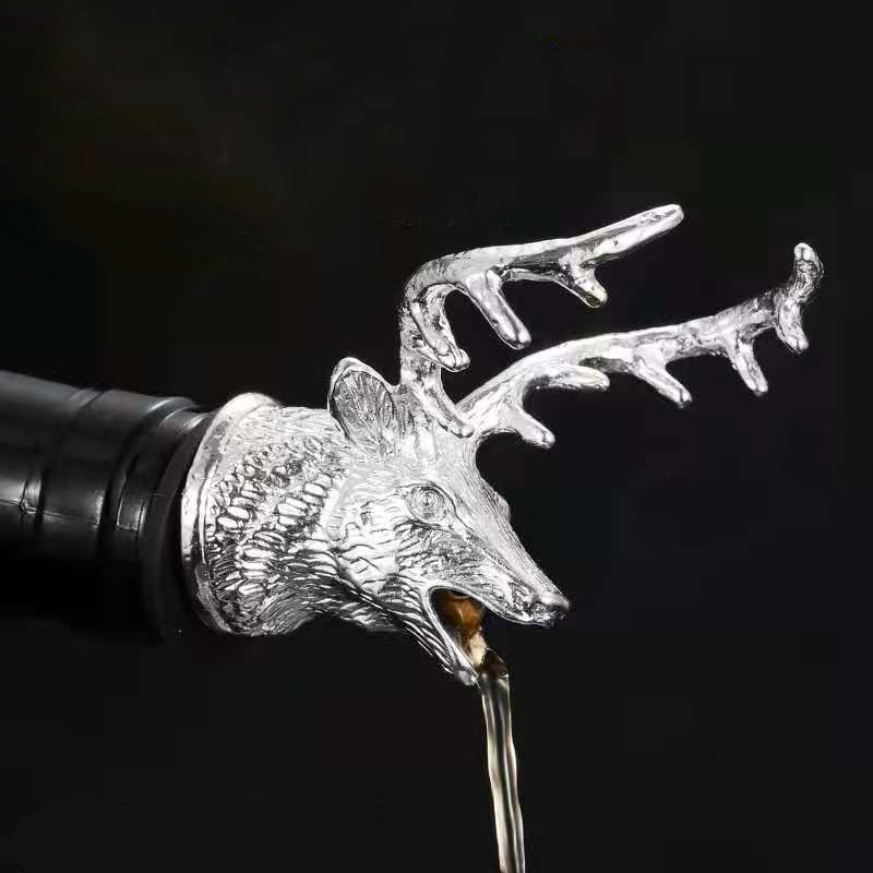 Wholesale custom logo retro metal deer various animal shape head wine accessories stopper spout cork beer red wine bottle pourer