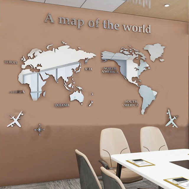 World Map Acrylic 3D Solid Crystal Bedroom Wall With Living Room Classroom Stickers Office Decoration Ideas