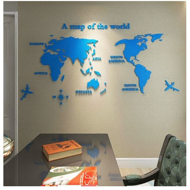 World Map Acrylic 3D Solid Crystal Bedroom Wall With Living Room Classroom Stickers Office Decoration Ideas