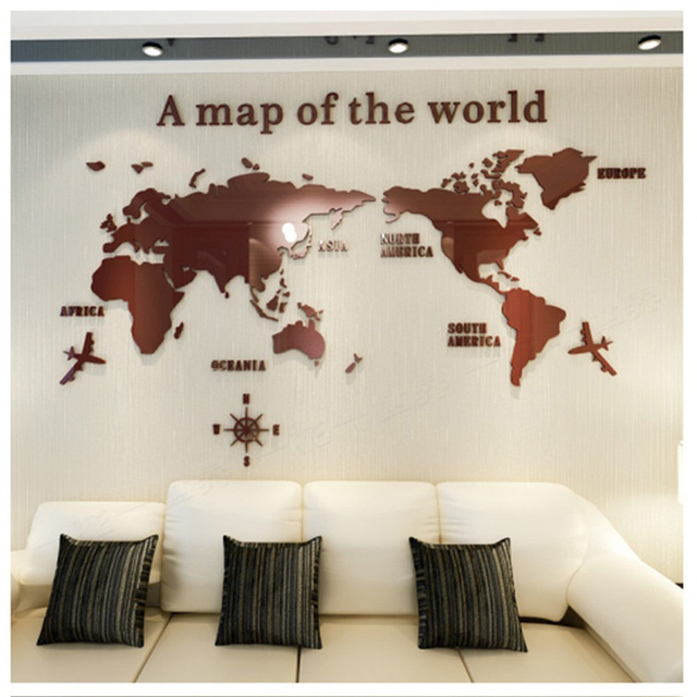 World Map Acrylic 3D Solid Crystal Bedroom Wall With Living Room Classroom Stickers Office Decoration Ideas