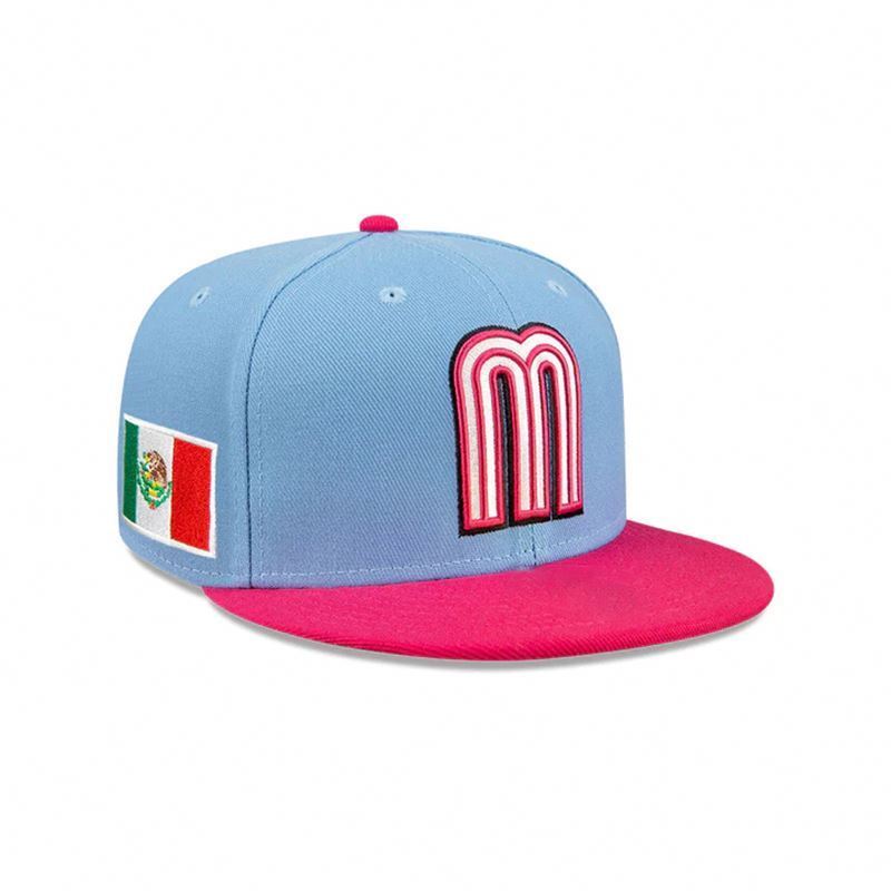 Mexico Cap 3D Embroidered Logo Polyester New E Custom Close Cap Flat Baseball Brim Fitted Caps For Men