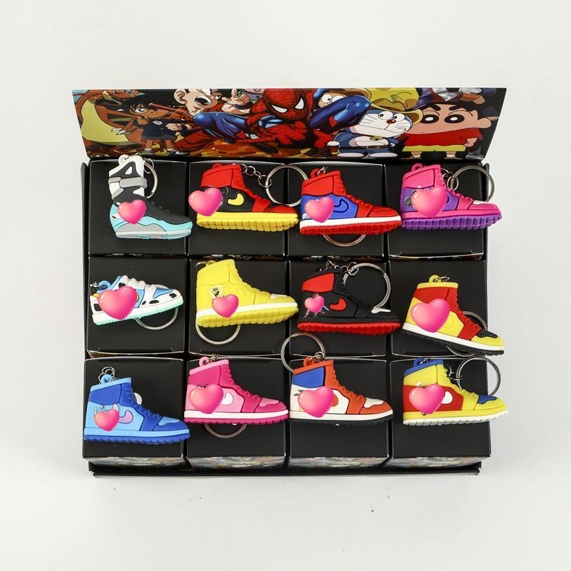 Wholesale Soft Pvc AJ1 3d Jordan1 4 Basketball Mini Shoe Sneaker Keychain With Box Sneaker Keyring Blind box