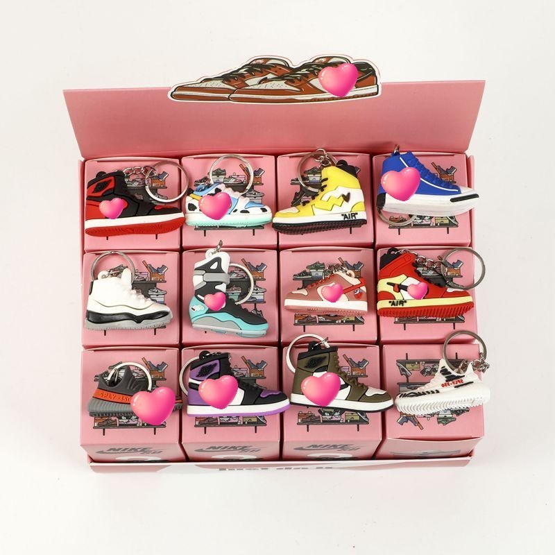 Wholesale Soft Pvc AJ1 3d Jordan1 4 Basketball Mini Shoe Sneaker Keychain With Box Sneaker Keyring Blind box