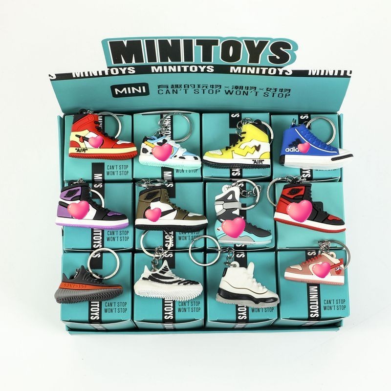 Wholesale Soft Pvc AJ1 3d Jordan1 4 Basketball Mini Shoe Sneaker Keychain With Box Sneaker Keyring Blind box