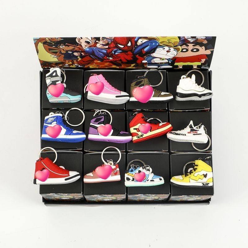 Wholesale Soft Pvc AJ1 3d Jordan1 4 Basketball Mini Shoe Sneaker Keychain With Box Sneaker Keyring Blind box