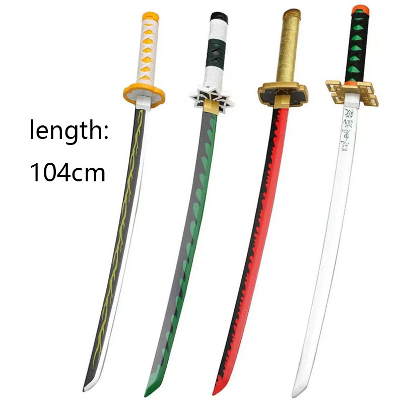 Wholesale Custom Cheap104cm Solid Wood Sword Weapons Cosplay Demon Slayer: Kimetsu No Yaiba Tanjirou Anime Swords Katana