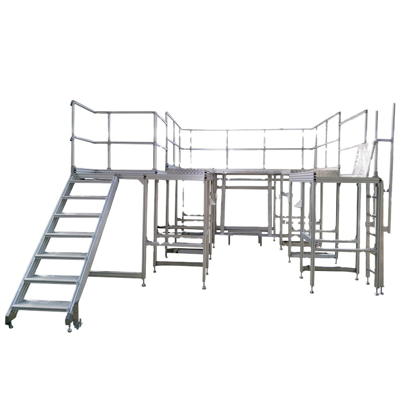 China Factory wide step aluminum extrusion movable catwalk working platform ladder with safety rail