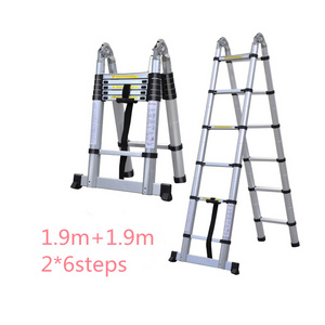 Aluminum double sides multipurpose extending telescopic ladder with hinges 3.8 m en131