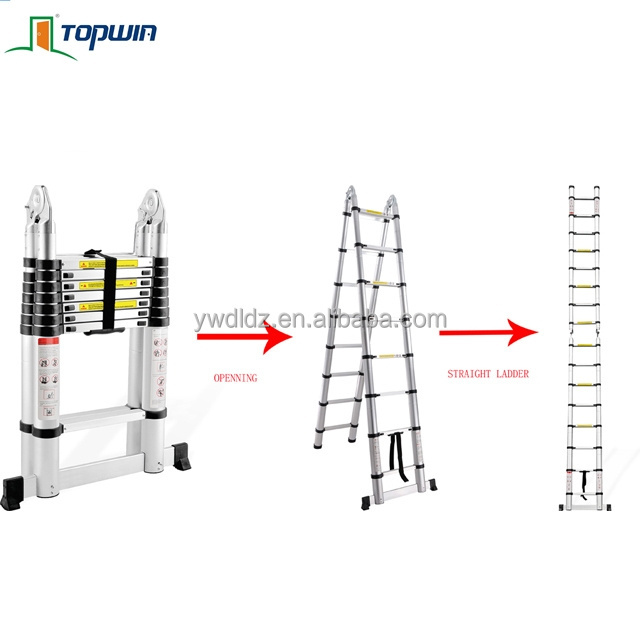 Aluminum double sides multipurpose extending telescopic ladder with hinges 3.8 m en131