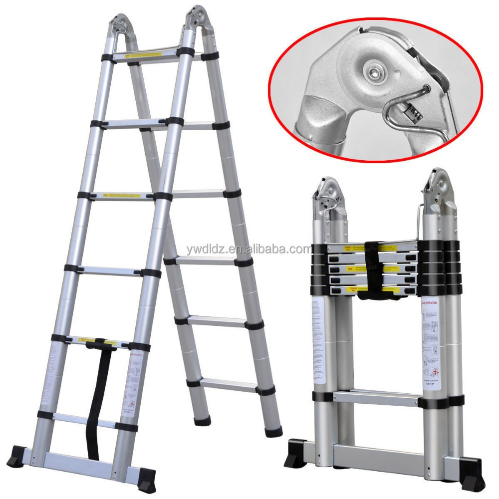 Aluminum double sides multipurpose extending telescopic ladder with hinges 3.8 m en131