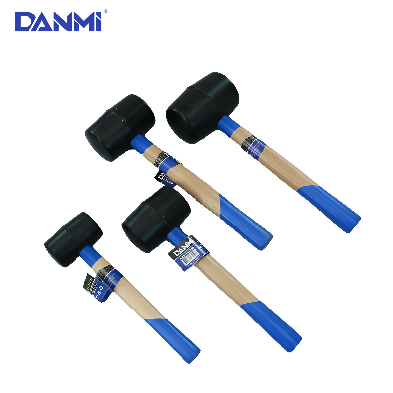 DANMI Wholesale  Lightweight Durable 300-1000g Black Rubber Mallet Wood Handle Rubber Roofing Hammer