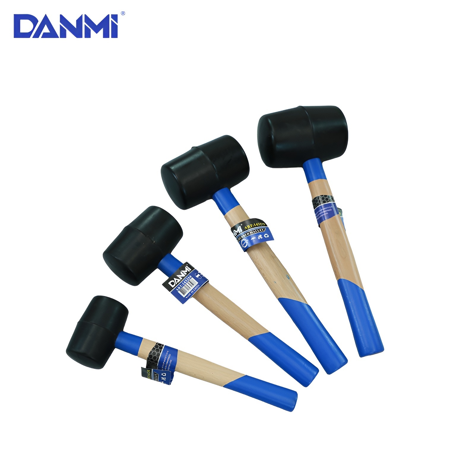 DANMI Wholesale  Lightweight Durable 300-1000g Black Rubber Mallet Wood Handle Rubber Roofing Hammer