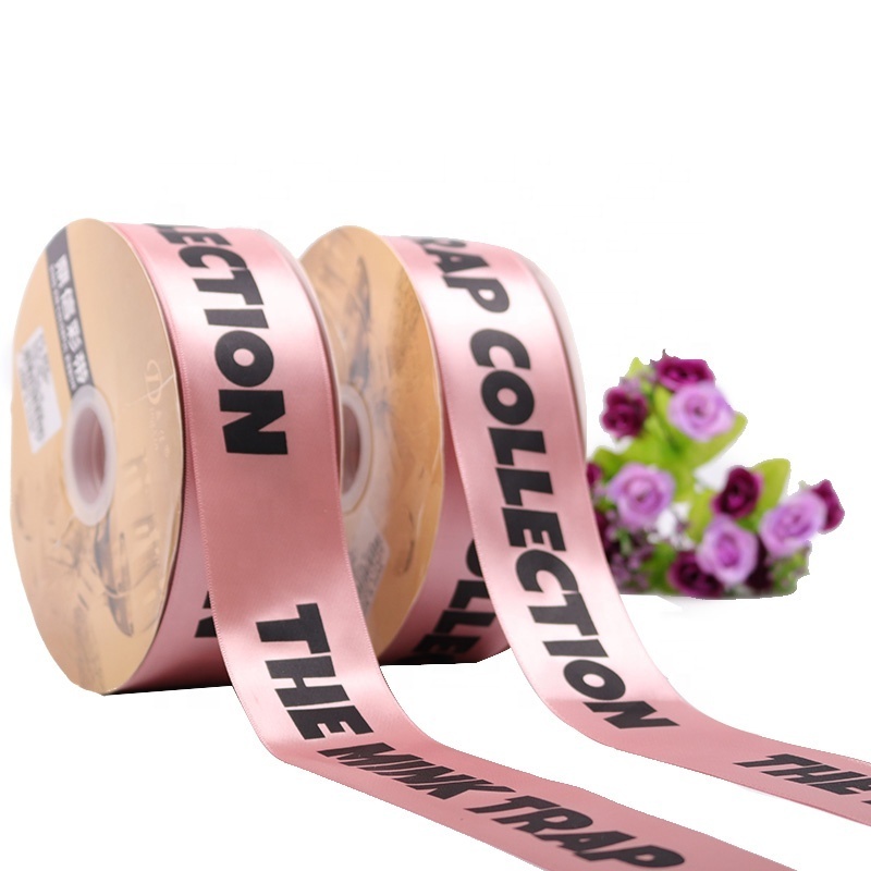 Personalised Satin Decoration Ribbon Brand Name with Black Logo Custom High Quality 4cm Satin Ribbon