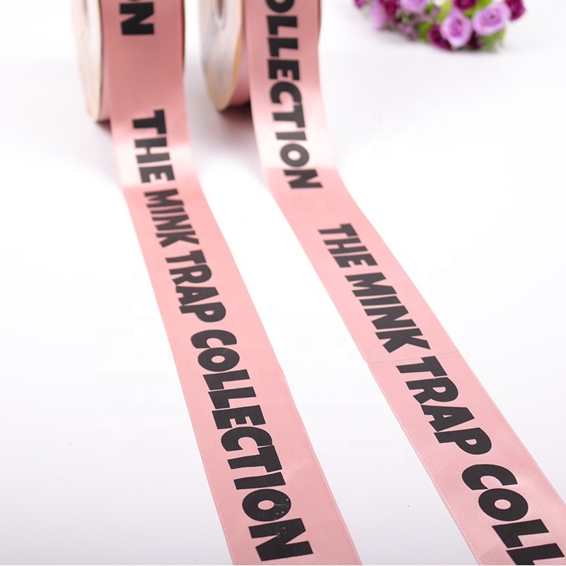 Personalised Satin Decoration Ribbon Brand Name with Black Logo Custom High Quality 4cm Satin Ribbon