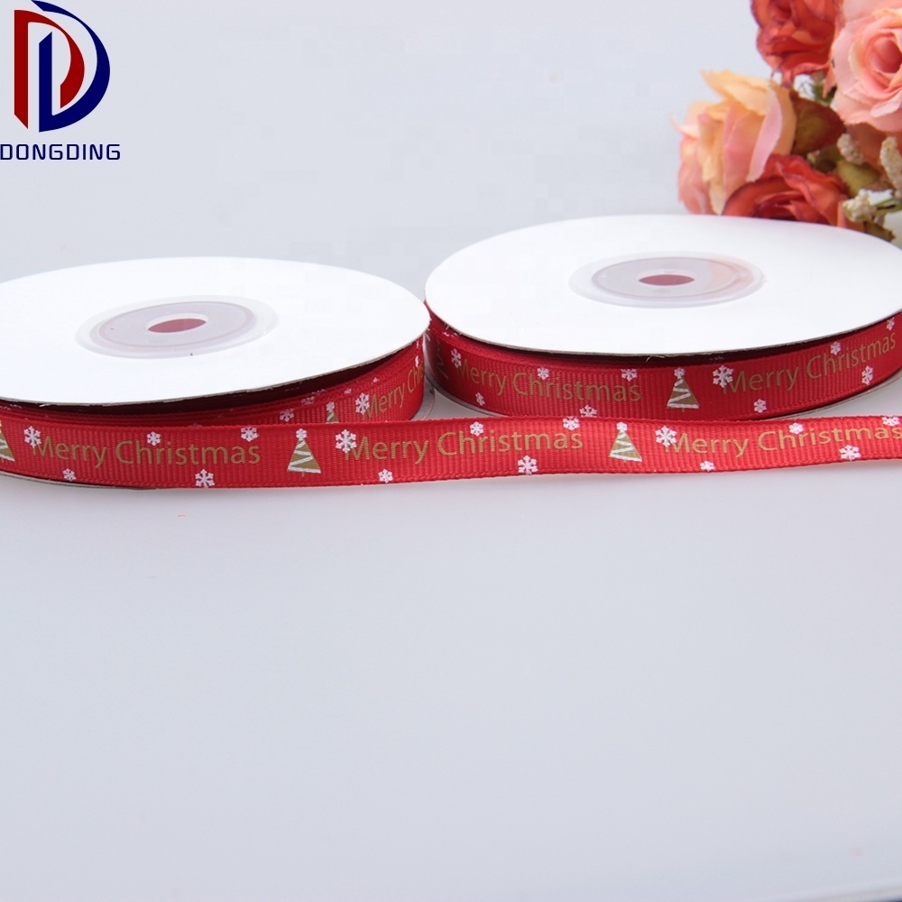 Grosgrain ribbon 10mm wholesale ,gold printing christmas celebrate 100%silk ribbon