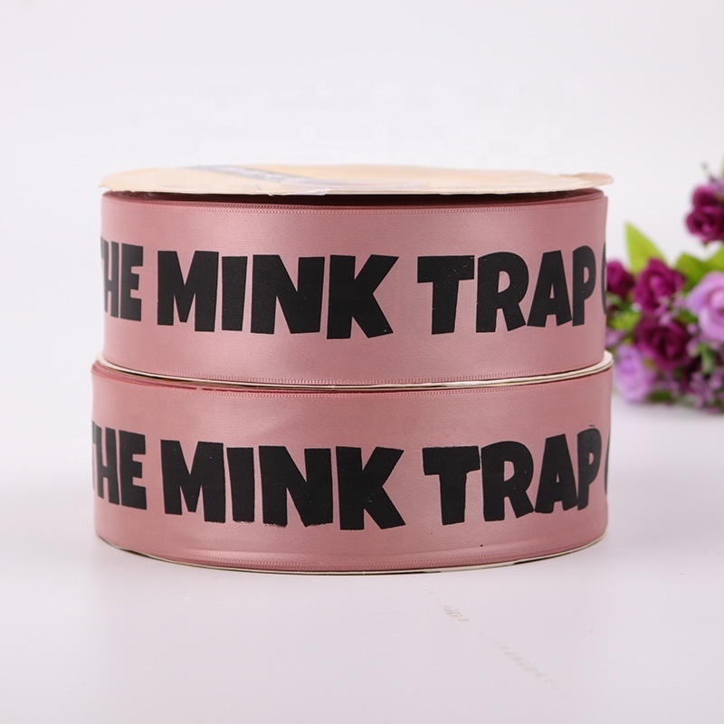 Personalised Satin Decoration Ribbon Brand Name with Black Logo Custom High Quality 4cm Satin Ribbon