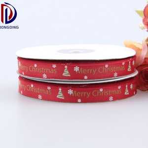 Grosgrain ribbon 10mm wholesale ,gold printing christmas celebrate 100%silk ribbon