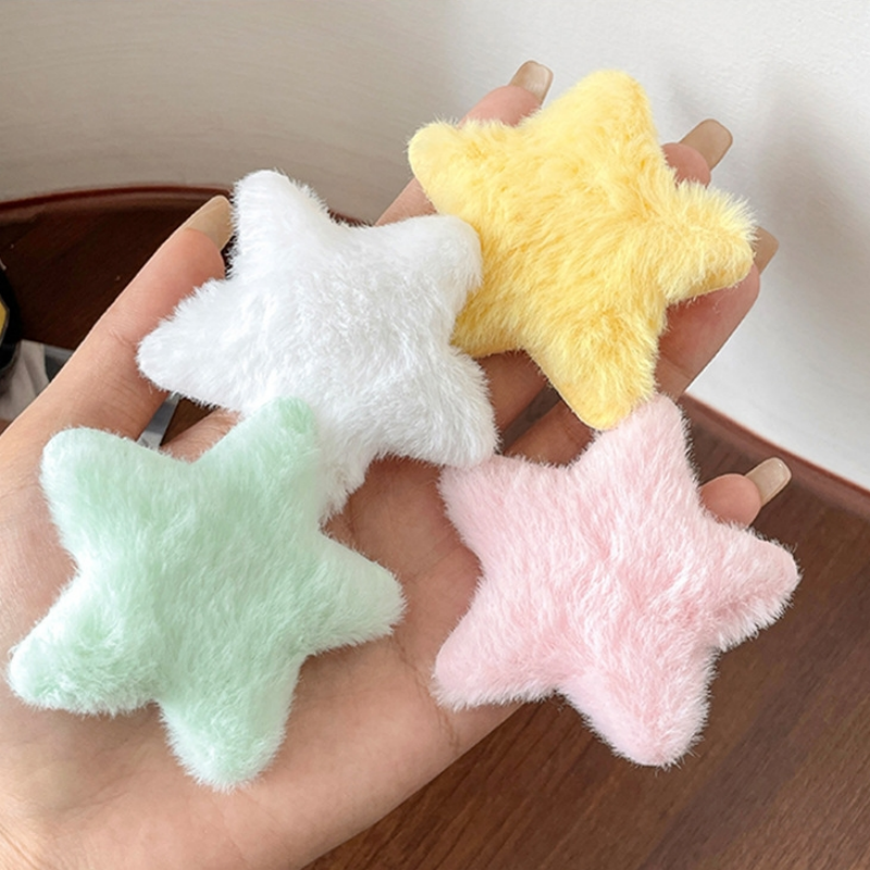 Cute Solid Color Fluffy Fuzzy Soft Star Shape Hair Bobby Pins