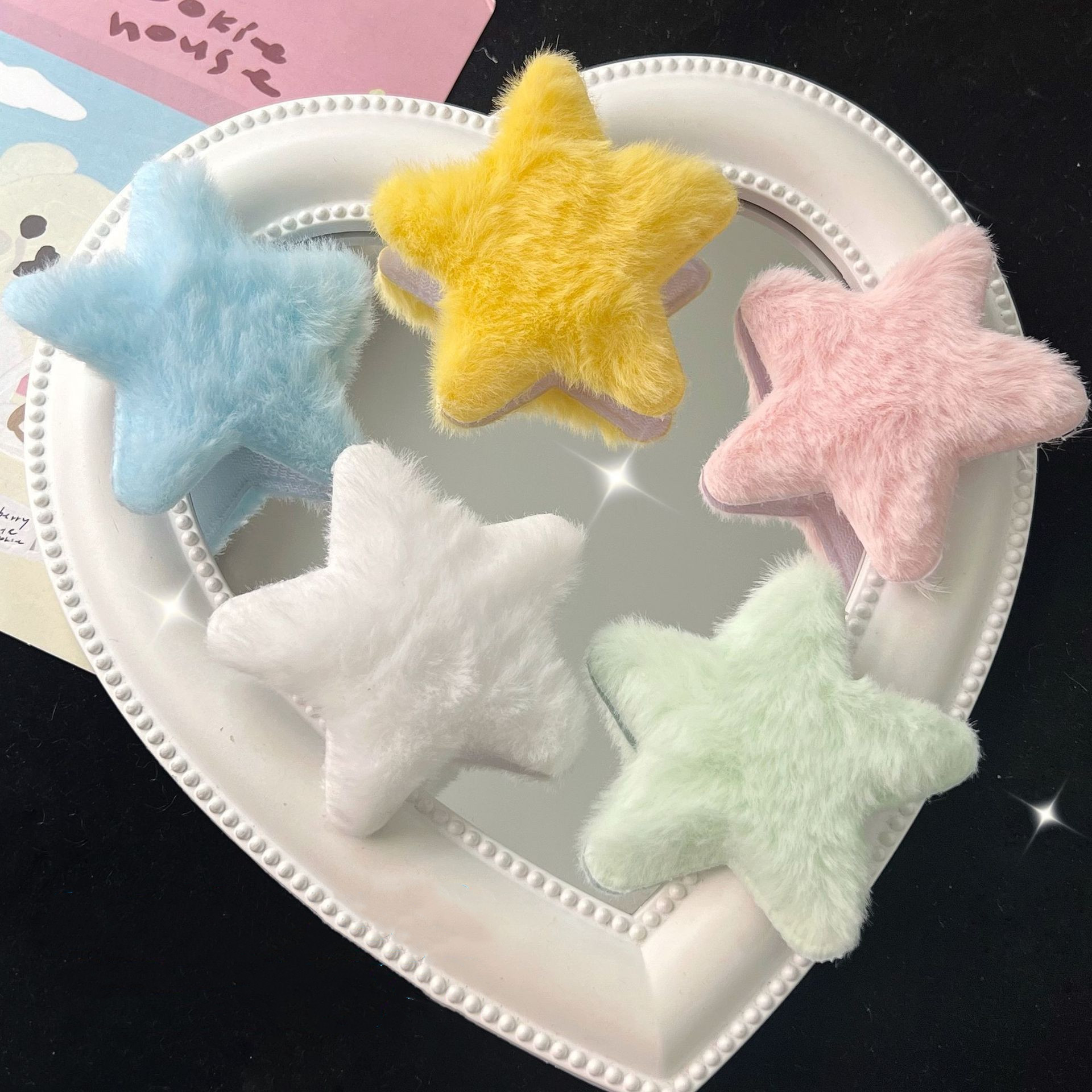 Cute Solid Color Fluffy Fuzzy Soft Star Shape Hair Bobby Pins