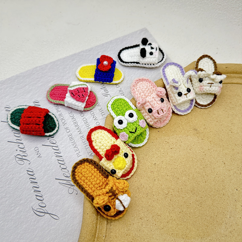 Custom yarn knitting slippers shape cute animal hair clip handmade bobby hair pin for women and girls