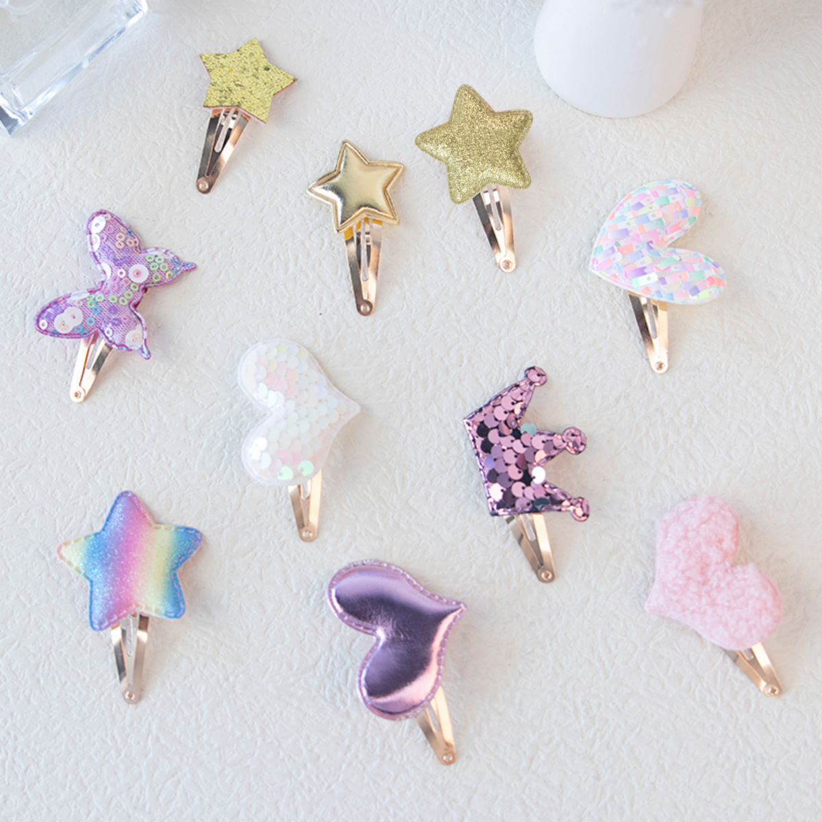 Star/Crown/Heart/Butterfly Shaped Cute Hair Clips Metal Snap Hair Pins Sparkly Hair Styling Accessories for Kids