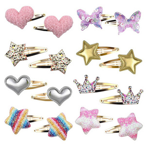 Star/Crown/Heart/Butterfly Shaped Cute Hair Clips Metal Snap Hair Pins Set Sparkly Hair Accessories for Kids