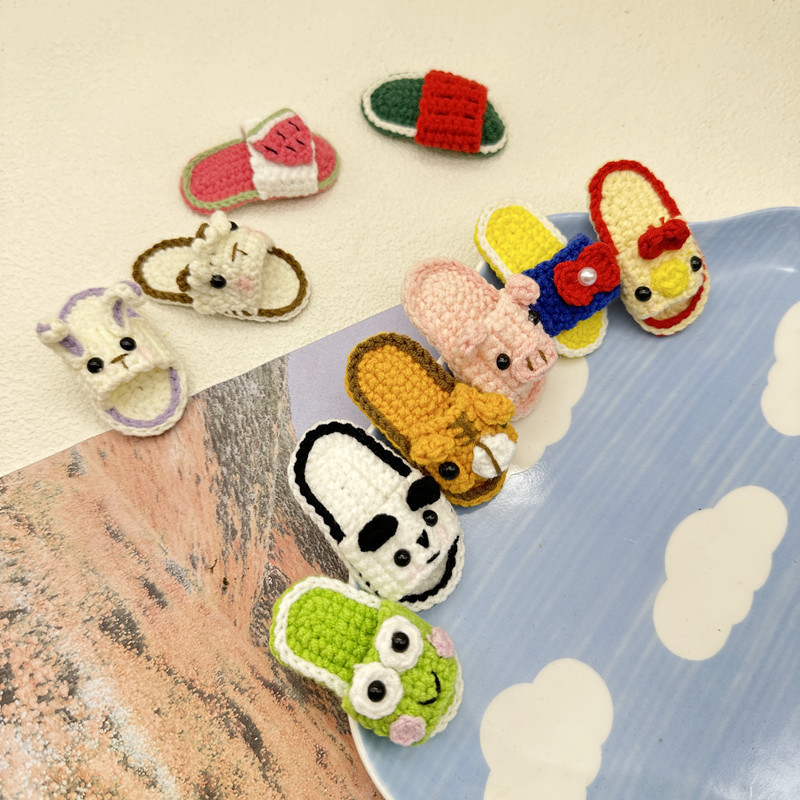 Custom yarn knitting slippers shape cute animal hair clip handmade bobby hair pin for women and girls