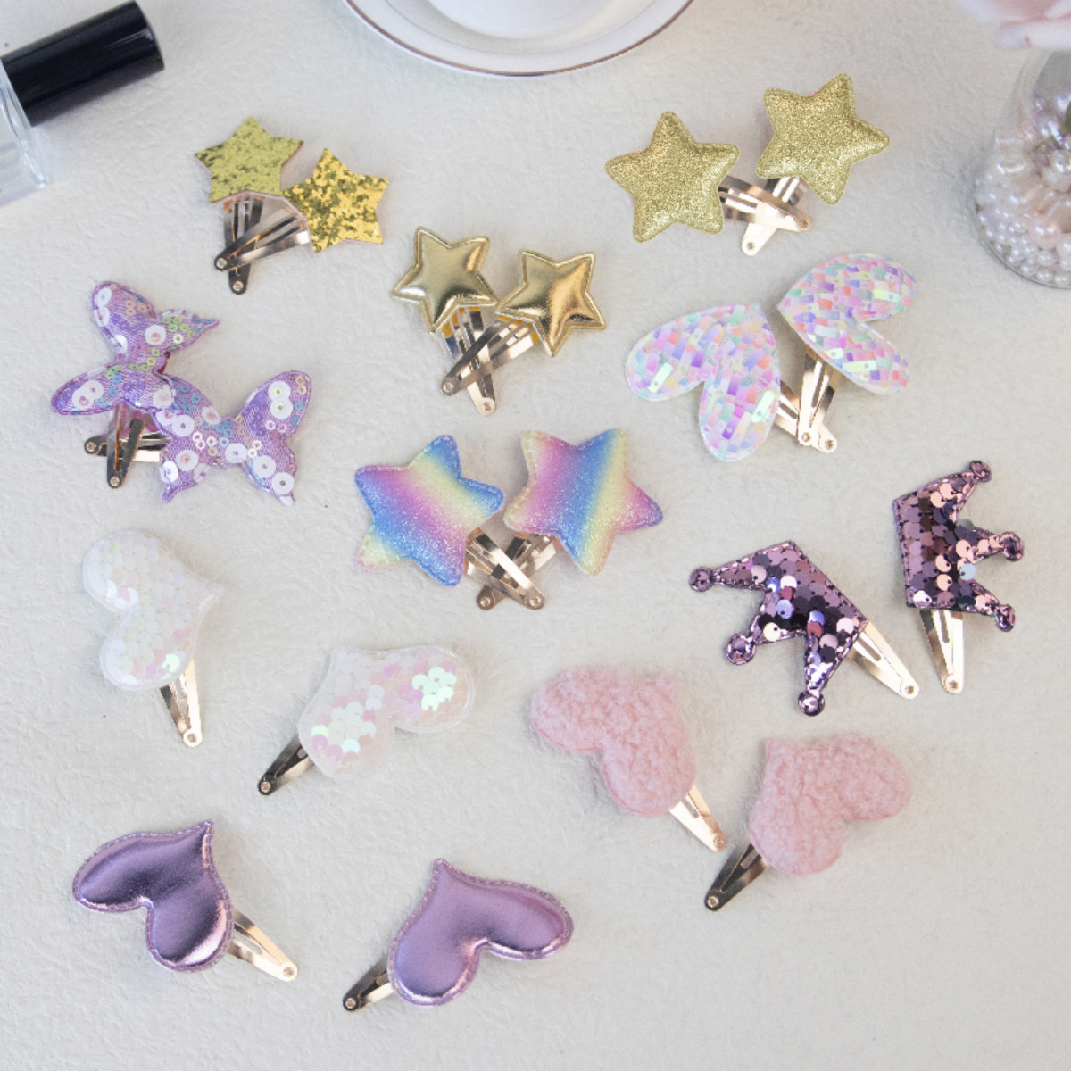 Star/Crown/Heart/Butterfly Shaped Cute Hair Clips Metal Snap Hair Pins Sparkly Hair Styling Accessories for Kids