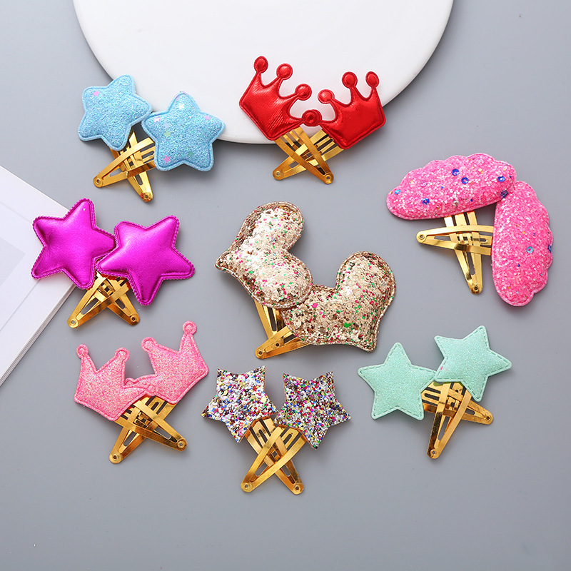 Star/Crown/Heart/Butterfly Shaped Cute Hair Clips Metal Snap Hair Pins Set Sparkly Hair Accessories for Kids