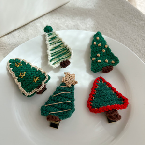 Handmade Crocheted Christmas Tree Hair Clips