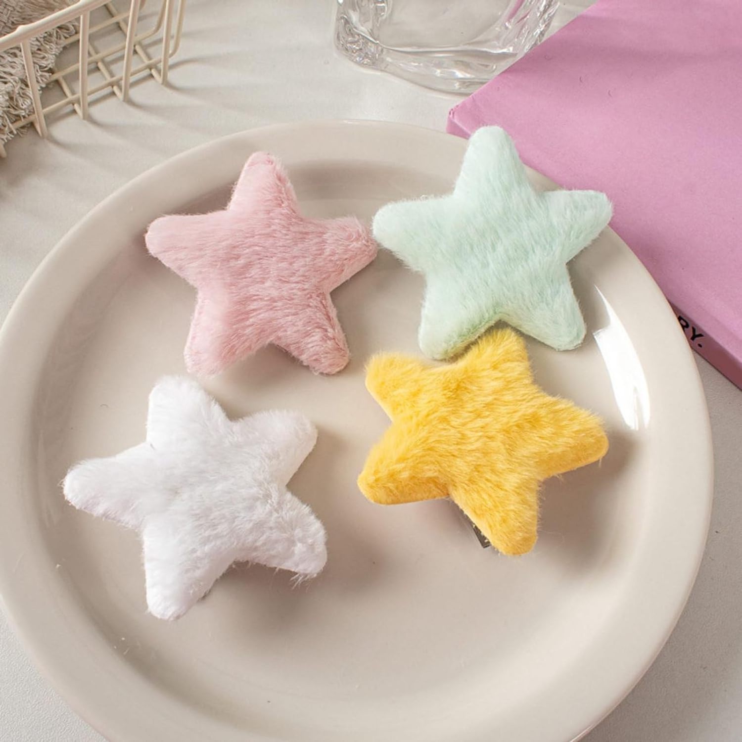 Cute Solid Color Fluffy Fuzzy Soft Star Shape Hair Bobby Pins